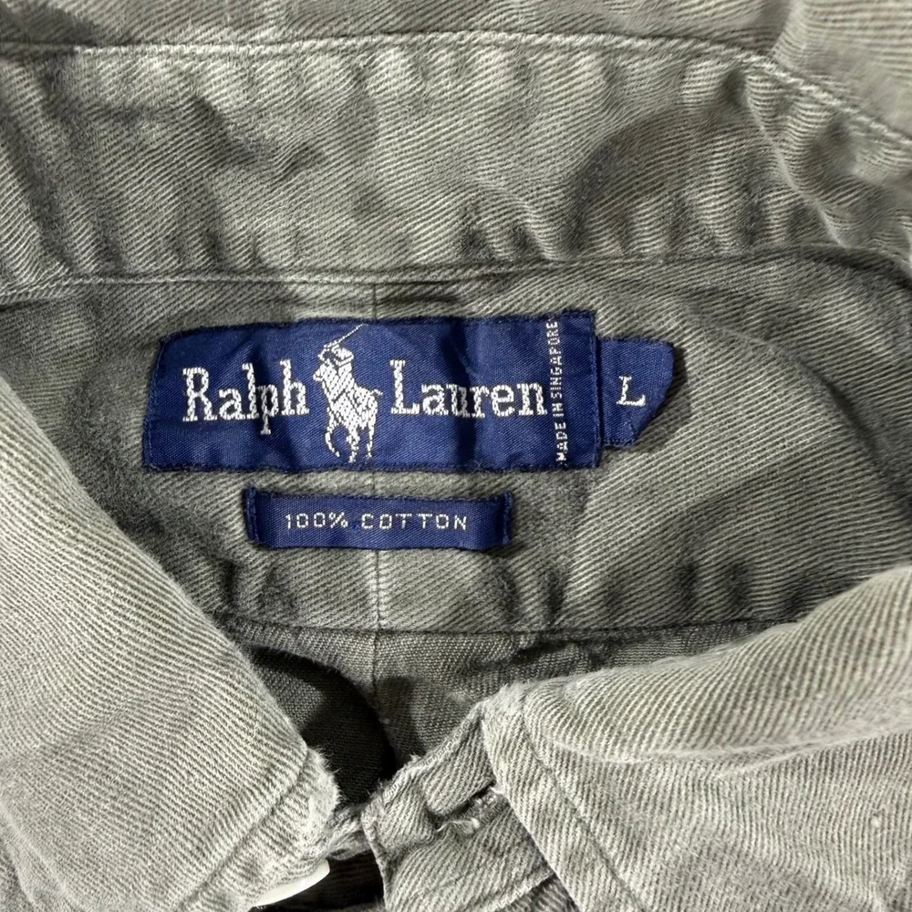Polo Ralph Lauren Mens Large Olive Green Cotton Twill Button Down Shirt Red Pony